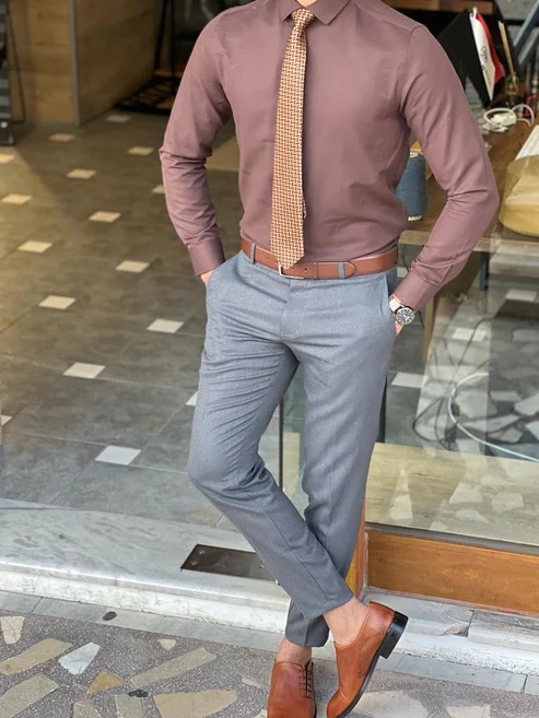 Brown Shirt with Gray Pants